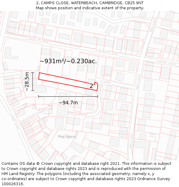 2, CAMPS CLOSE, WATERBEACH, CAMBRIDGE, CB25 9NT: Plot and title map
