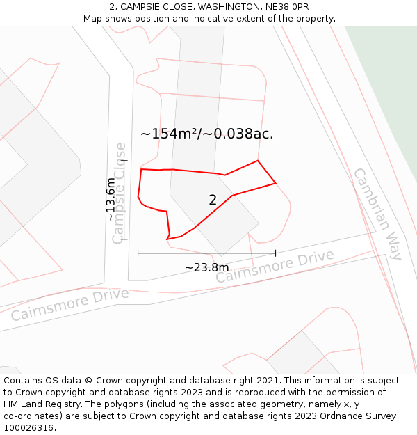 2, CAMPSIE CLOSE, WASHINGTON, NE38 0PR: Plot and title map