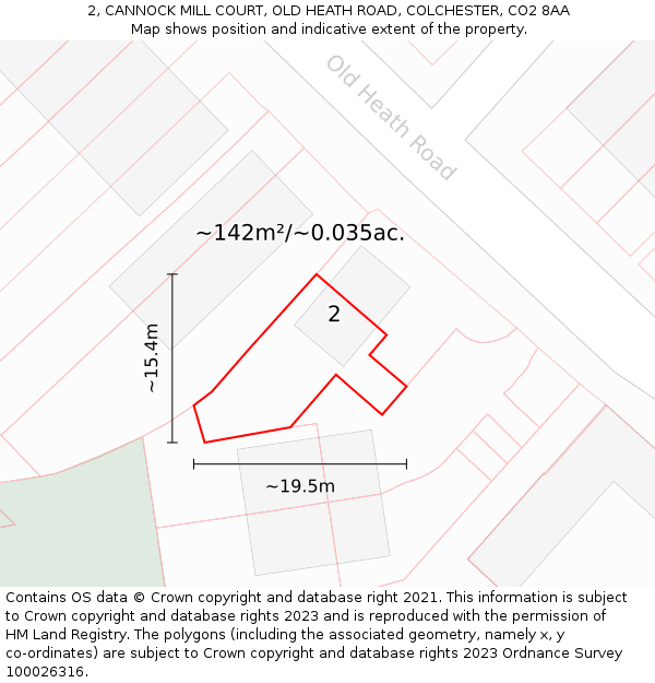 2, CANNOCK MILL COURT, OLD HEATH ROAD, COLCHESTER, CO2 8AA: Plot and title map