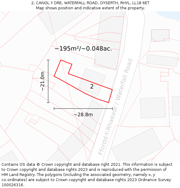 2, CANOL Y DRE, WATERFALL ROAD, DYSERTH, RHYL, LL18 6ET: Plot and title map