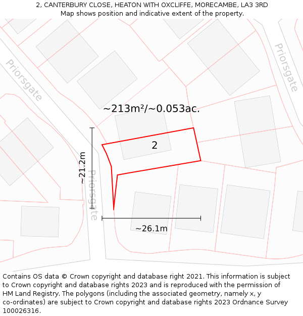 2, CANTERBURY CLOSE, HEATON WITH OXCLIFFE, MORECAMBE, LA3 3RD: Plot and title map