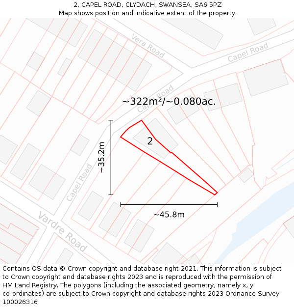 2, CAPEL ROAD, CLYDACH, SWANSEA, SA6 5PZ: Plot and title map