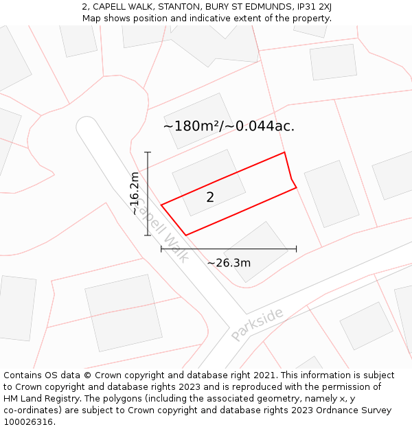 2, CAPELL WALK, STANTON, BURY ST EDMUNDS, IP31 2XJ: Plot and title map