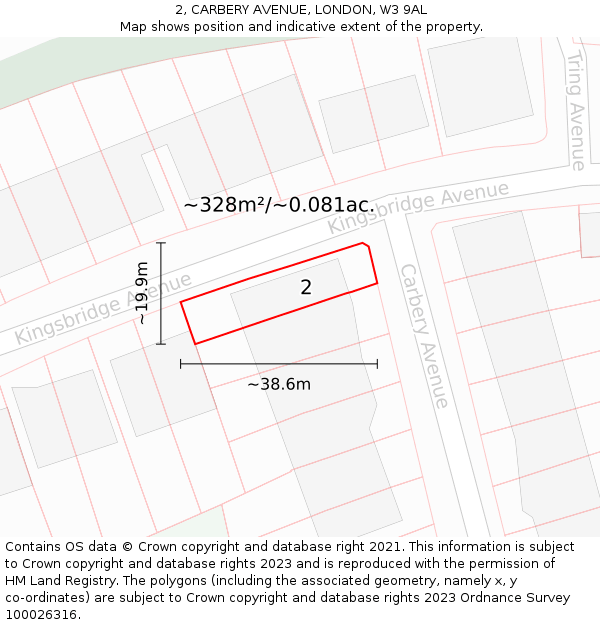 2, CARBERY AVENUE, LONDON, W3 9AL: Plot and title map