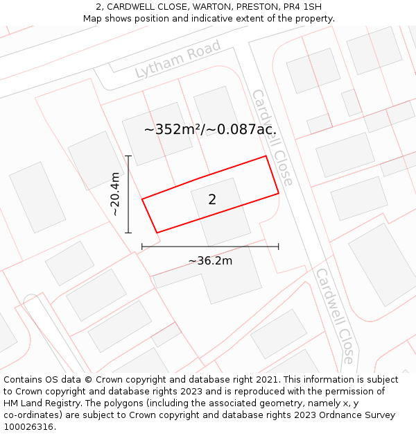 2, CARDWELL CLOSE, WARTON, PRESTON, PR4 1SH: Plot and title map