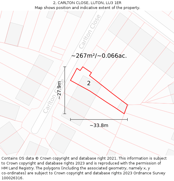 2, CARLTON CLOSE, LUTON, LU3 1ER: Plot and title map