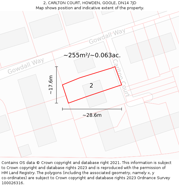 2, CARLTON COURT, HOWDEN, GOOLE, DN14 7JD: Plot and title map