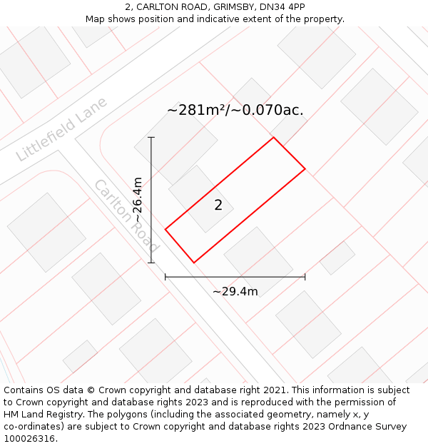 2, CARLTON ROAD, GRIMSBY, DN34 4PP: Plot and title map