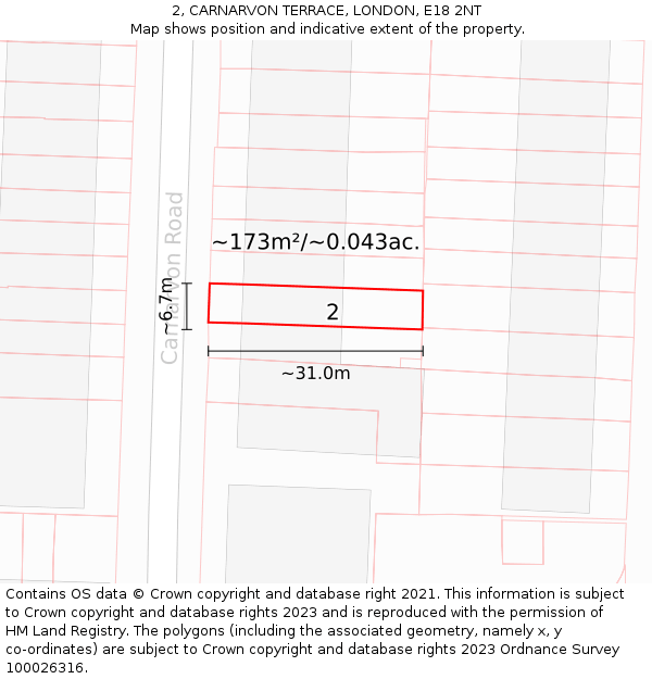 2, CARNARVON TERRACE, LONDON, E18 2NT: Plot and title map