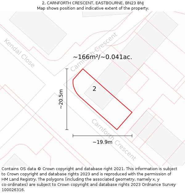 2, CARNFORTH CRESCENT, EASTBOURNE, BN23 8NJ: Plot and title map