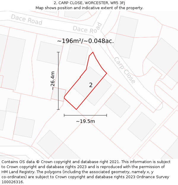2, CARP CLOSE, WORCESTER, WR5 3FJ: Plot and title map