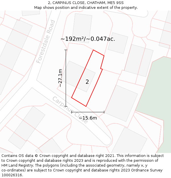 2, CARPINUS CLOSE, CHATHAM, ME5 9SS: Plot and title map