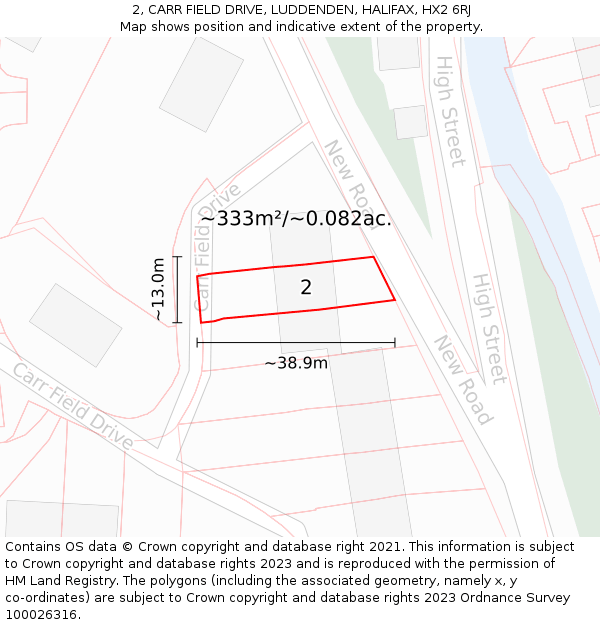 2, CARR FIELD DRIVE, LUDDENDEN, HALIFAX, HX2 6RJ: Plot and title map