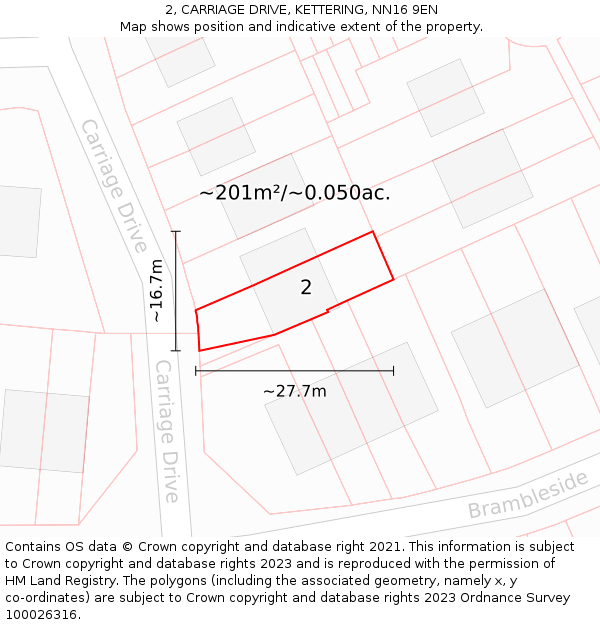 2, CARRIAGE DRIVE, KETTERING, NN16 9EN: Plot and title map