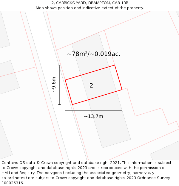 2, CARRICKS YARD, BRAMPTON, CA8 1RR: Plot and title map