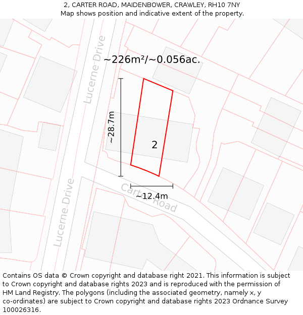 2, CARTER ROAD, MAIDENBOWER, CRAWLEY, RH10 7NY: Plot and title map