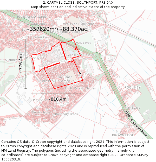 2, CARTMEL CLOSE, SOUTHPORT, PR8 5NX: Plot and title map