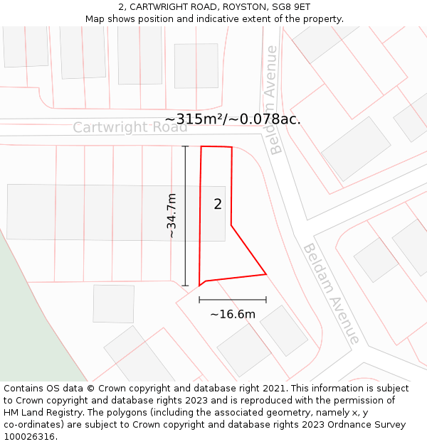 2, CARTWRIGHT ROAD, ROYSTON, SG8 9ET: Plot and title map