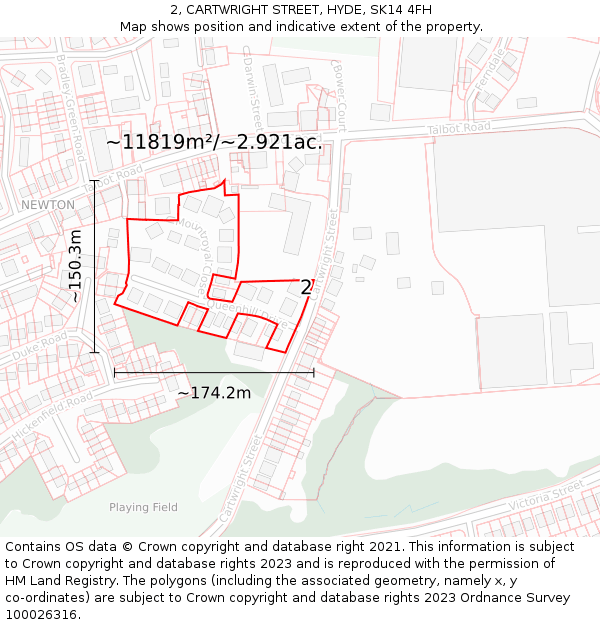 2, CARTWRIGHT STREET, HYDE, SK14 4FH: Plot and title map