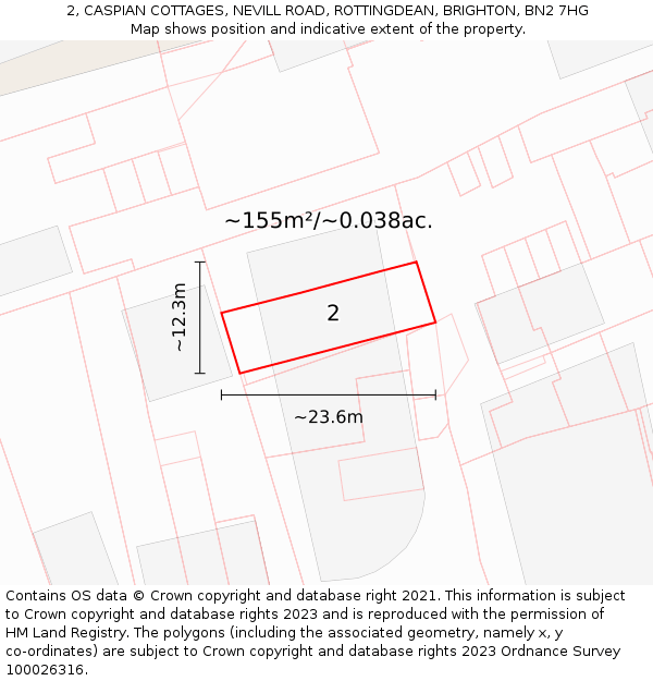 2, CASPIAN COTTAGES, NEVILL ROAD, ROTTINGDEAN, BRIGHTON, BN2 7HG: Plot and title map