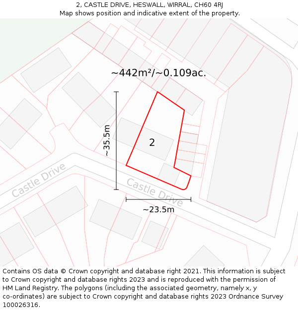 2, CASTLE DRIVE, HESWALL, WIRRAL, CH60 4RJ: Plot and title map