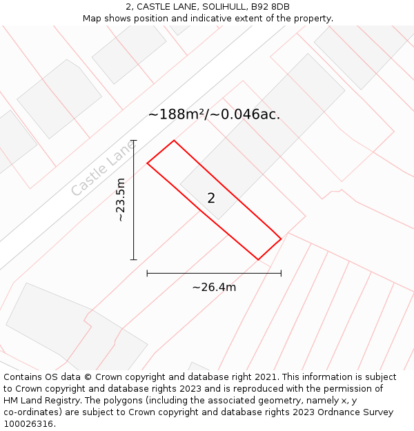 2, CASTLE LANE, SOLIHULL, B92 8DB: Plot and title map