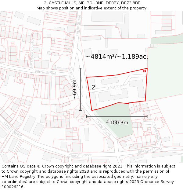 2, CASTLE MILLS, MELBOURNE, DERBY, DE73 8BF: Plot and title map