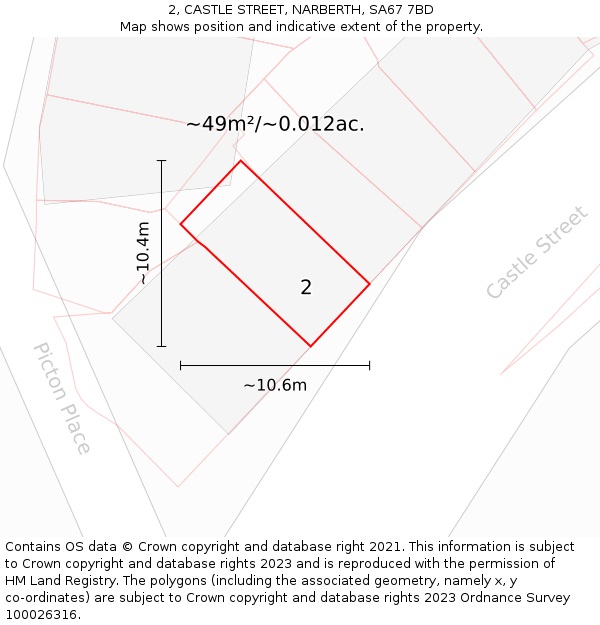 2, CASTLE STREET, NARBERTH, SA67 7BD: Plot and title map