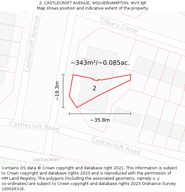 2, CASTLECROFT AVENUE, WOLVERHAMPTON, WV3 8JP: Plot and title map