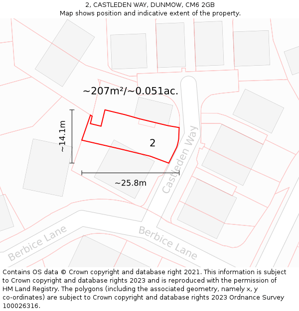 2, CASTLEDEN WAY, DUNMOW, CM6 2GB: Plot and title map