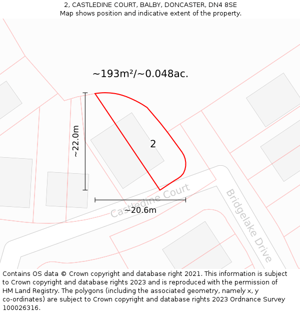 2, CASTLEDINE COURT, BALBY, DONCASTER, DN4 8SE: Plot and title map