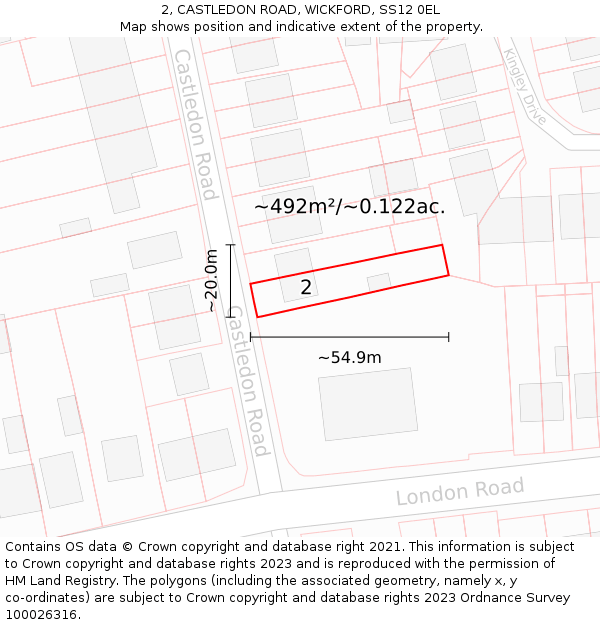 2, CASTLEDON ROAD, WICKFORD, SS12 0EL: Plot and title map