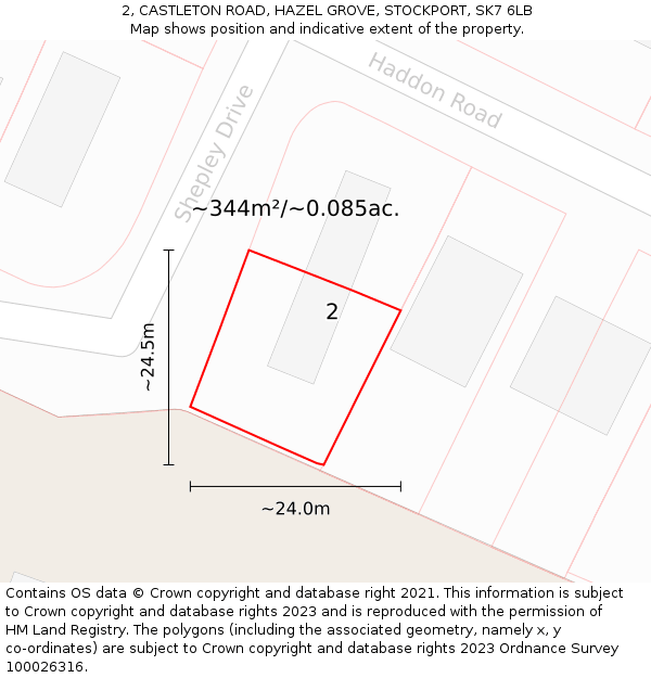 2, CASTLETON ROAD, HAZEL GROVE, STOCKPORT, SK7 6LB: Plot and title map