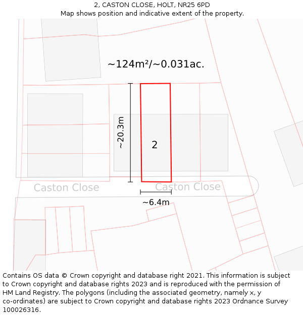 2, CASTON CLOSE, HOLT, NR25 6PD: Plot and title map