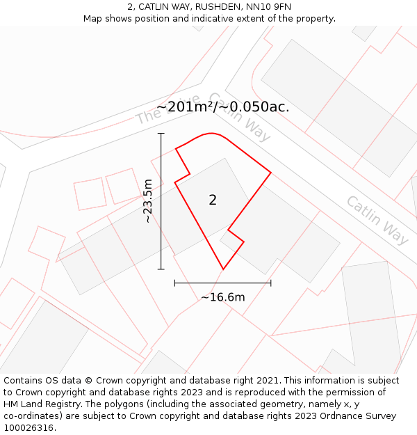 2, CATLIN WAY, RUSHDEN, NN10 9FN: Plot and title map