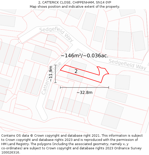 2, CATTERICK CLOSE, CHIPPENHAM, SN14 0YP: Plot and title map