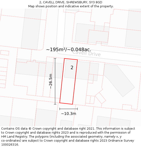2, CAVELL DRIVE, SHREWSBURY, SY3 8GD: Plot and title map