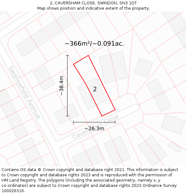 2, CAVERSHAM CLOSE, SWINDON, SN3 1DT: Plot and title map