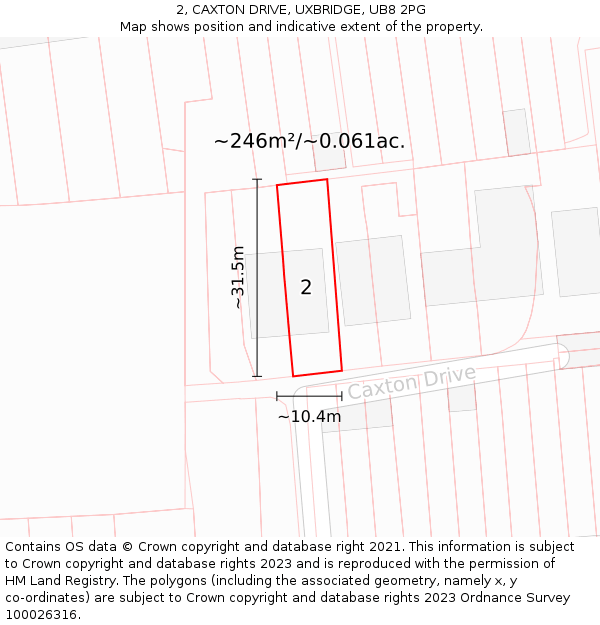2, CAXTON DRIVE, UXBRIDGE, UB8 2PG: Plot and title map