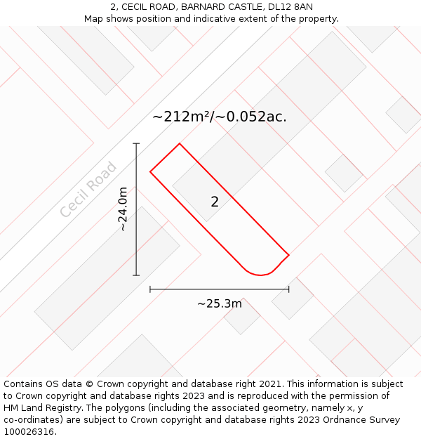 2, CECIL ROAD, BARNARD CASTLE, DL12 8AN: Plot and title map