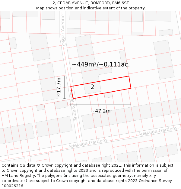 2, CEDAR AVENUE, ROMFORD, RM6 6ST: Plot and title map