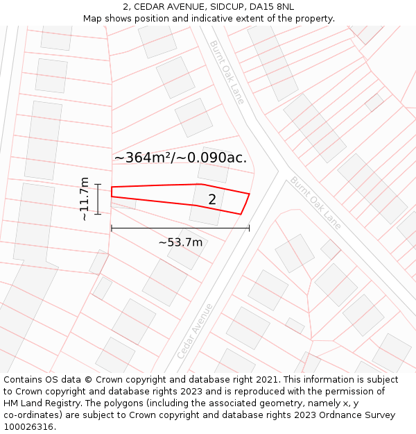 2, CEDAR AVENUE, SIDCUP, DA15 8NL: Plot and title map