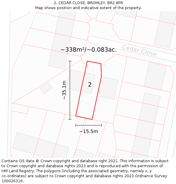 2, CEDAR CLOSE, BROMLEY, BR2 8PR: Plot and title map
