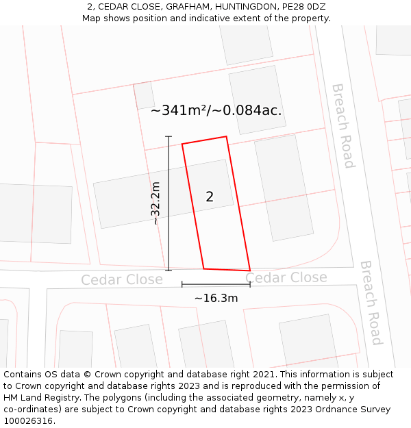 2, CEDAR CLOSE, GRAFHAM, HUNTINGDON, PE28 0DZ: Plot and title map
