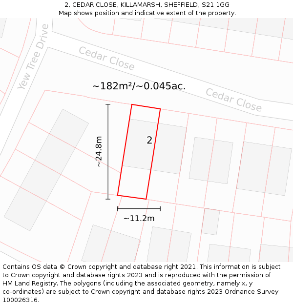 2, CEDAR CLOSE, KILLAMARSH, SHEFFIELD, S21 1GG: Plot and title map