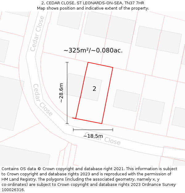 2, CEDAR CLOSE, ST LEONARDS-ON-SEA, TN37 7HR: Plot and title map