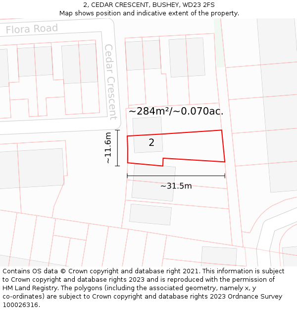 2, CEDAR CRESCENT, BUSHEY, WD23 2FS: Plot and title map