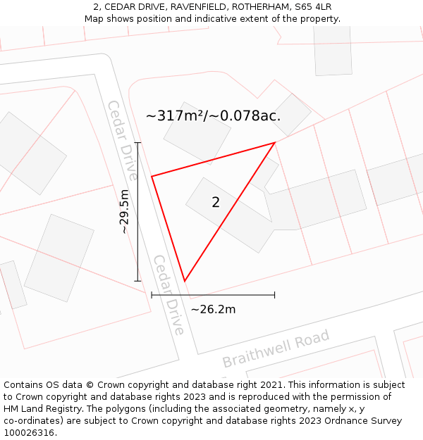 2, CEDAR DRIVE, RAVENFIELD, ROTHERHAM, S65 4LR: Plot and title map