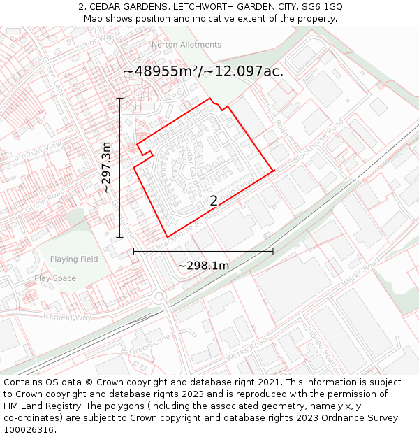 2, CEDAR GARDENS, LETCHWORTH GARDEN CITY, SG6 1GQ: Plot and title map