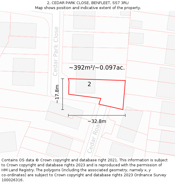 2, CEDAR PARK CLOSE, BENFLEET, SS7 3RU: Plot and title map